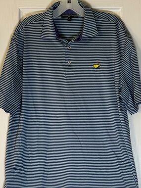 Masters Blue and Green Striped Polo with Masters Logo Clubhouse
